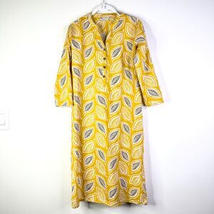 Ulsa Dress Women S Yellow Mustard Midi Tunic Side Slits Cotton Mandarin Collar